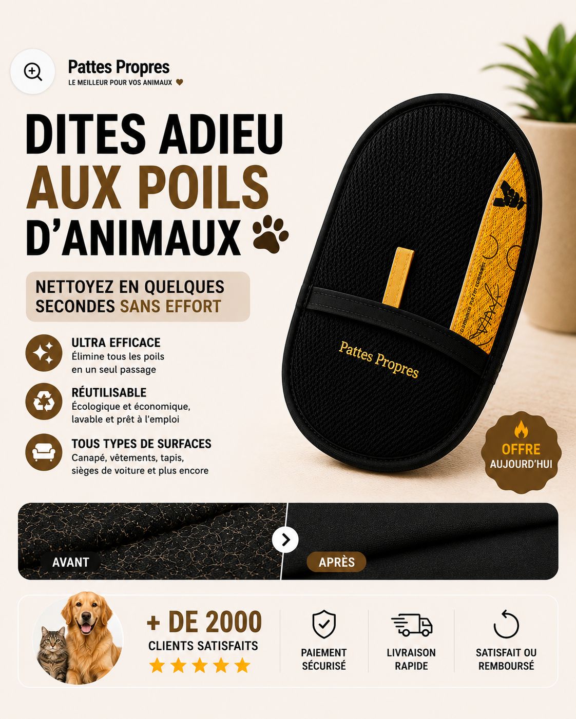 Gant Pattes Propres™ — Élimine les poils en 30 secondes